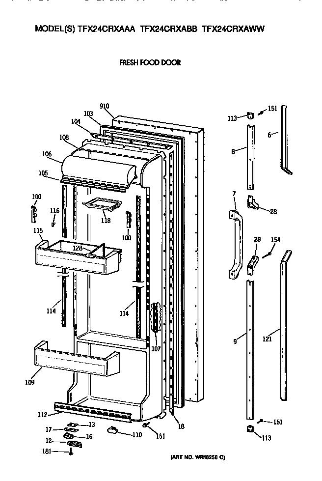 GE TFX24CRXABB fresh food door diagram