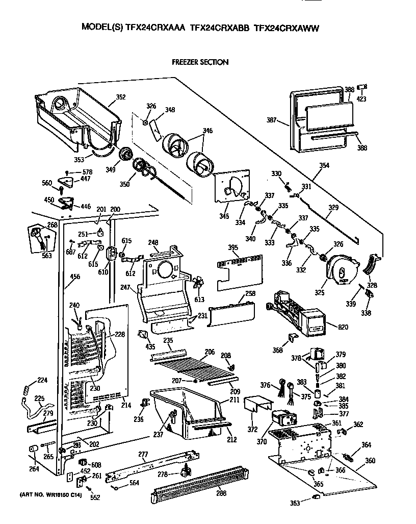 GE TFX24CRXABB freezer section diagram