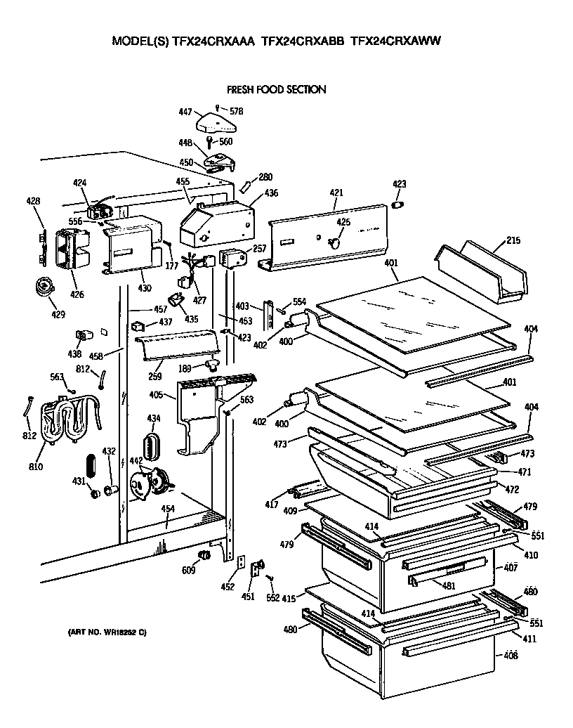 GE TFX24CRXABB fresh food section diagram