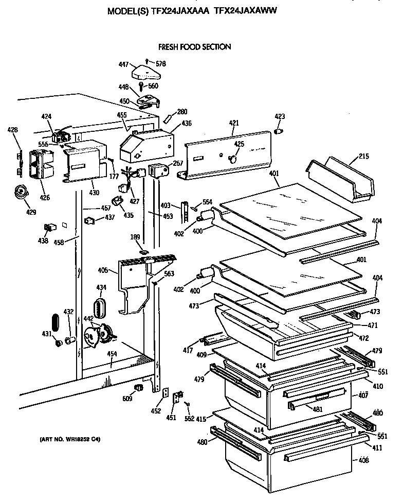 GE TFX24JAXAWW fresh food section diagram