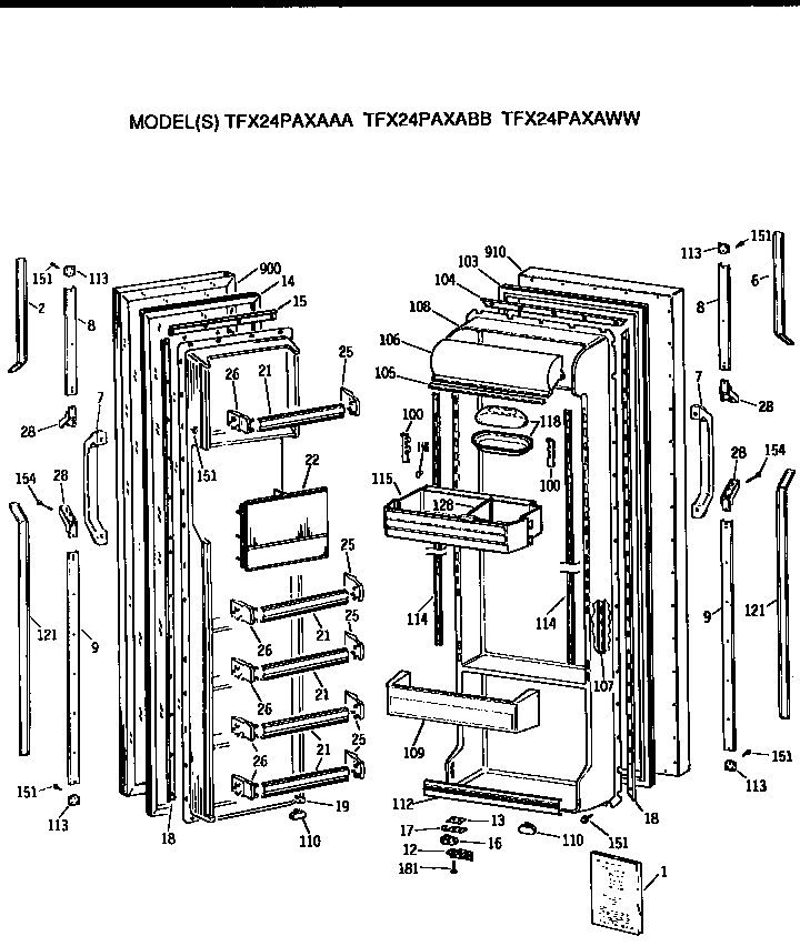 GE TFX24PAXABB doors diagram