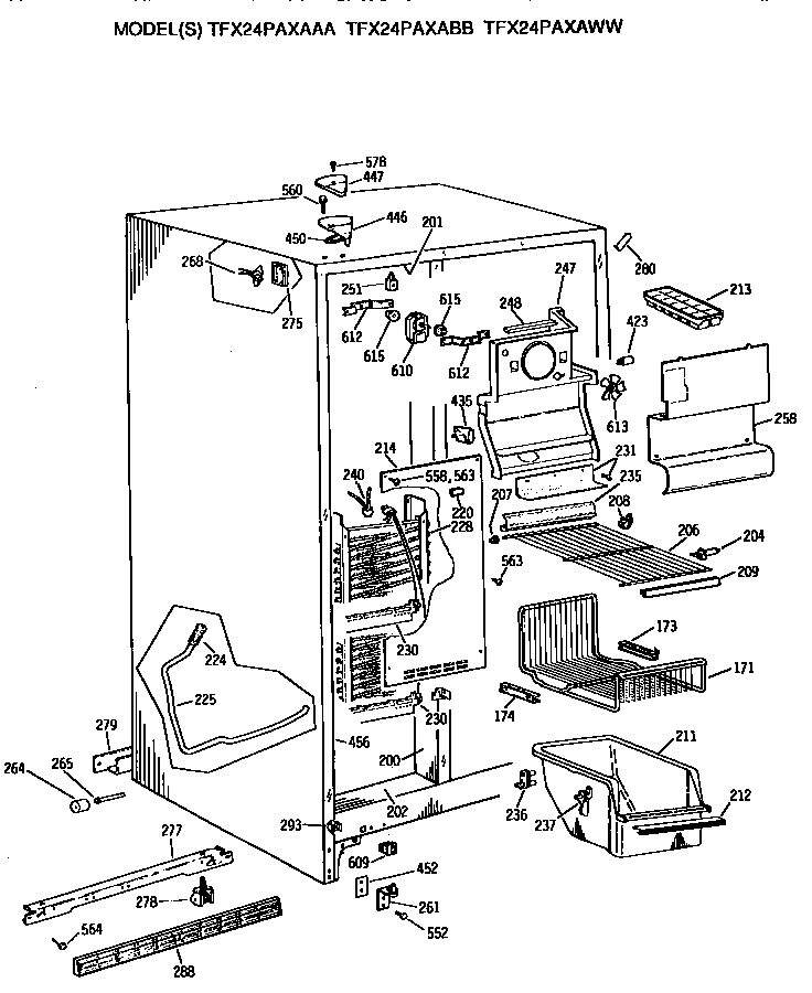 GE TFX24PAXABB freezer section diagram