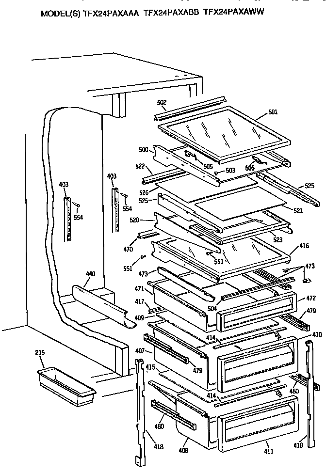 GE TFX24PAXABB shelves diagram