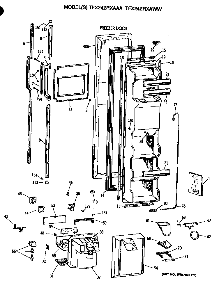 GE TFX24ZRXAAA freezer door diagram