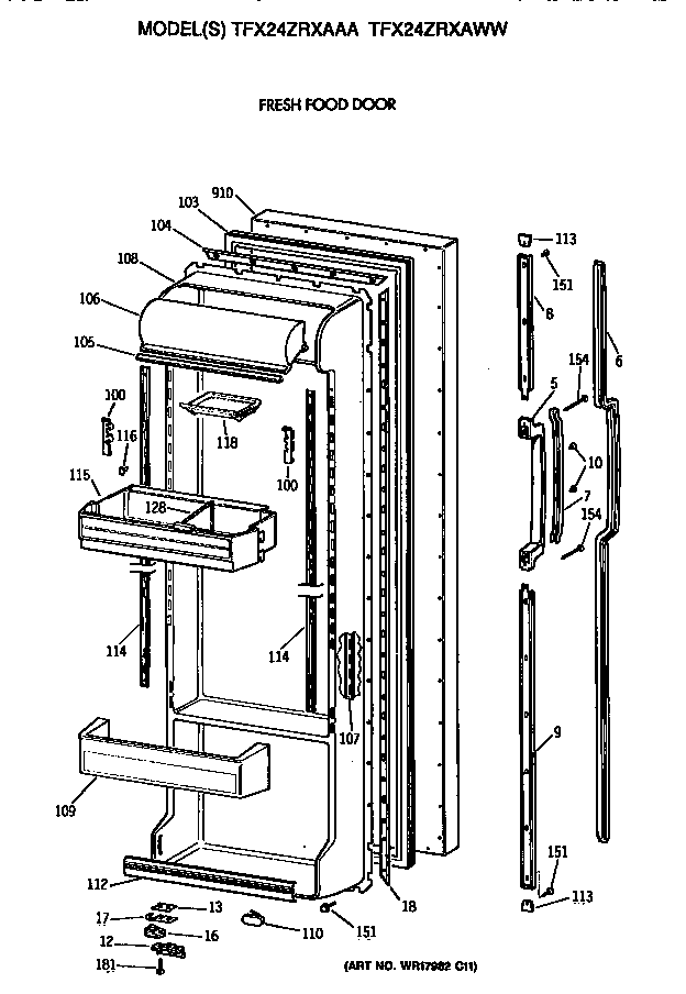 GE TFX24ZRXAAA fresh food door diagram