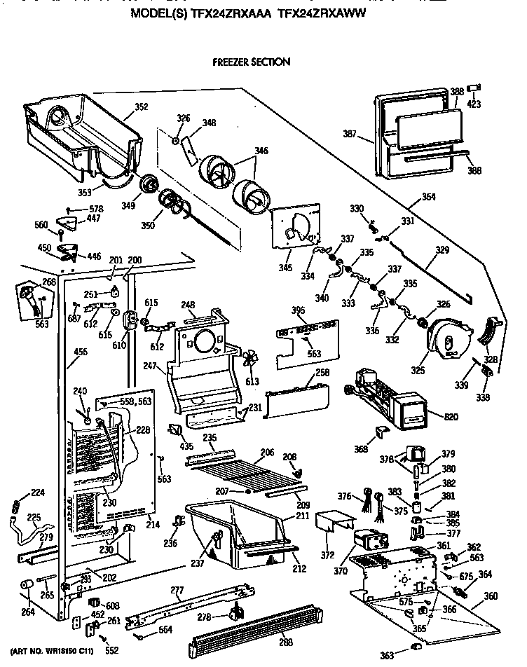 GE TFX24ZRXAAA freezer section diagram