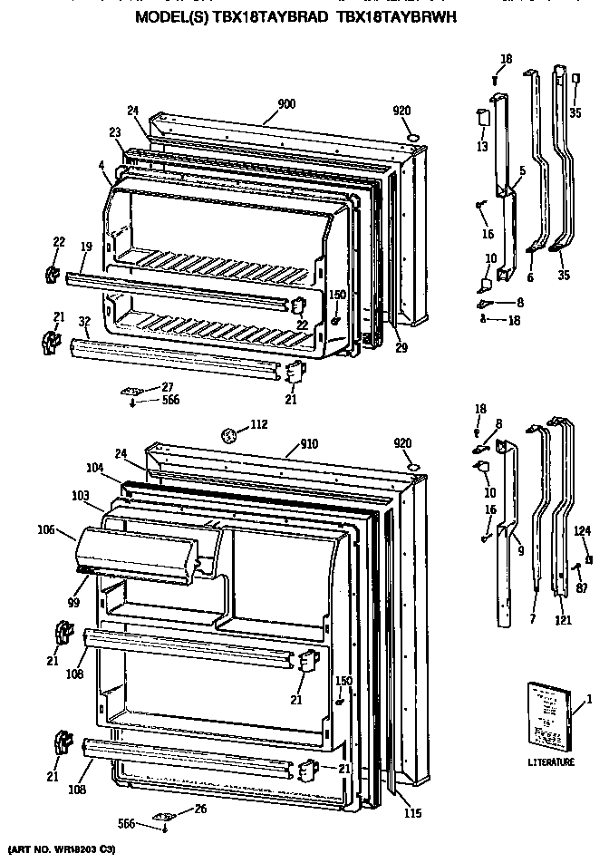GE TBX18TAYBRWH doors diagram