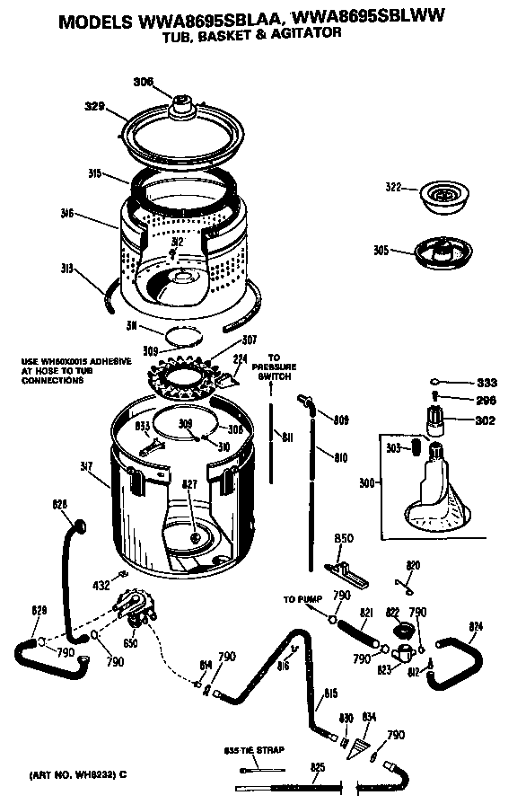 GE WWA8695SBLAA replacement parts diagram