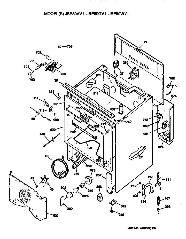 GE JBP80WV1 main body diagram