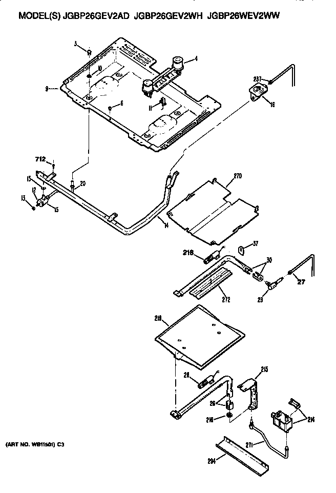 GE JGBP26GEV2AD burner assembly diagram