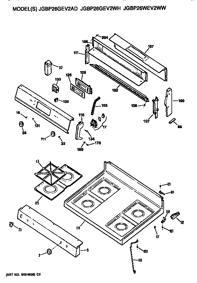 GE JGBP26GEV2AD cooktop diagram