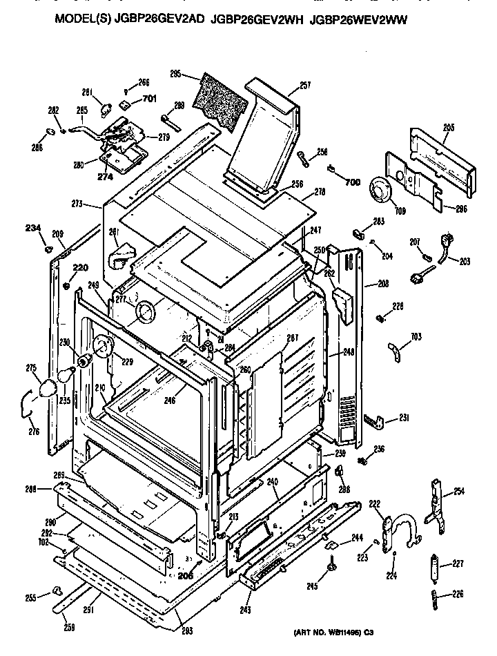 GE JGBP26GEV2AD oven cabinet diagram