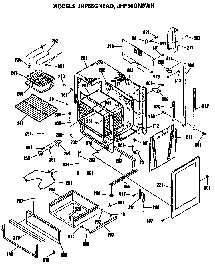 GE JHP56GN6WH main body diagram