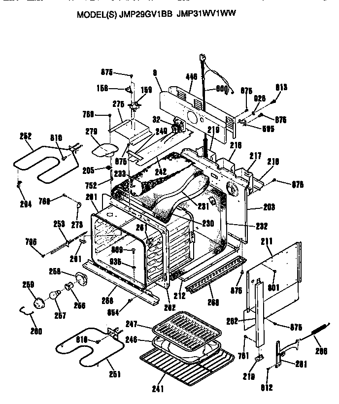 GE JMP29GV1BB body diagram