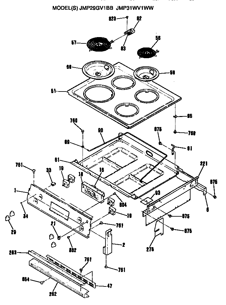 GE JMP29GV1BB top and controls diagram