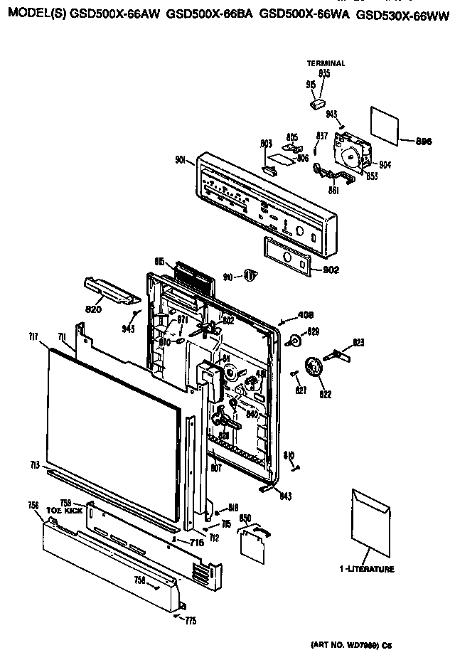 GE GSD500X-66AW front/control panel diagram