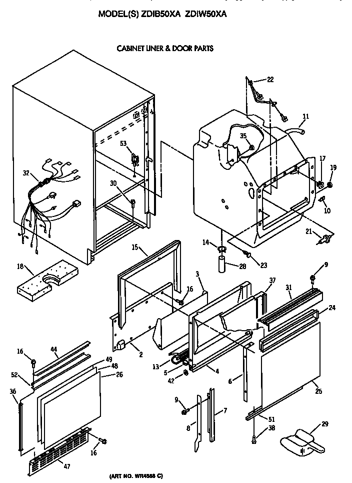 GE ZDIW50XA cabinet liner and door diagram