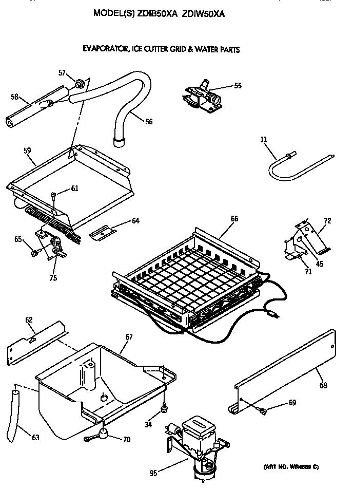 GE ZDIW50XA evaporator, ice cutter grid/water diagram