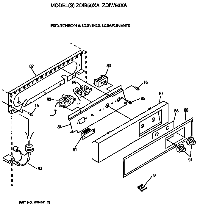 GE ZDIW50XA escutcheon and control components diagram