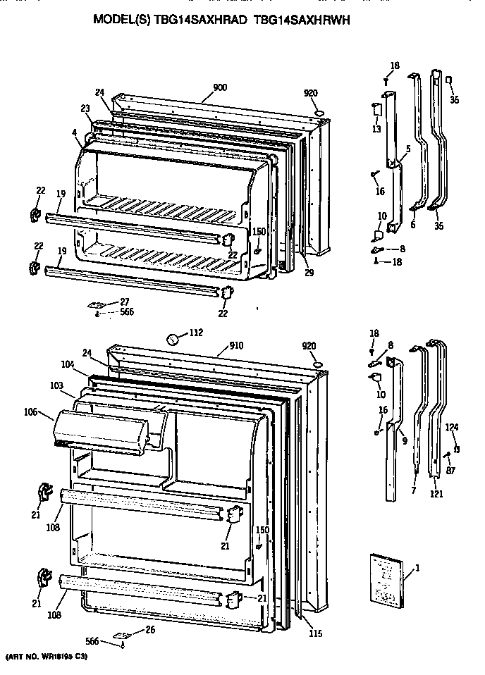 GE TBG14SAXHRWH doors diagram