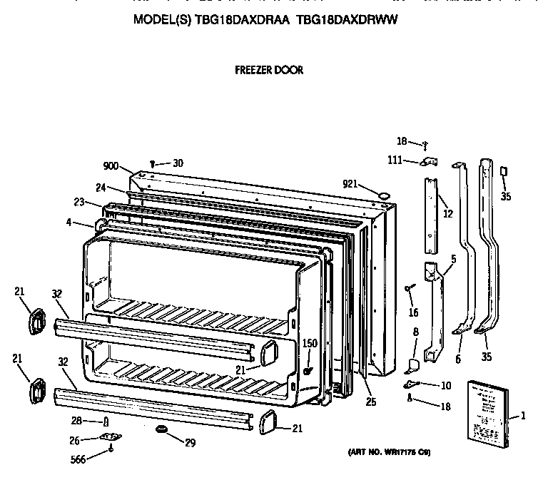 GE TBG18DAXDRWW freezer door diagram