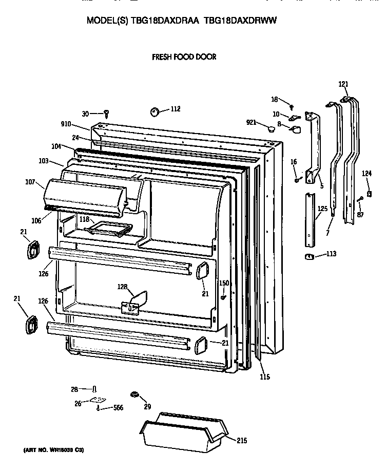 GE TBG18DAXDRWW fresh food door diagram