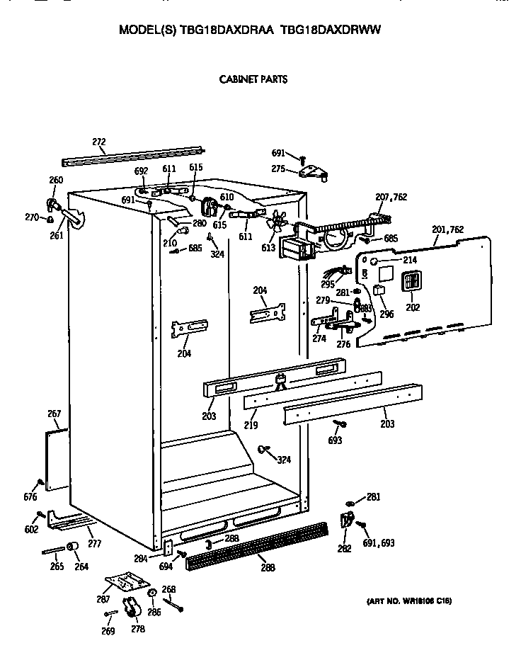 GE TBG18DAXDRWW cabinet diagram