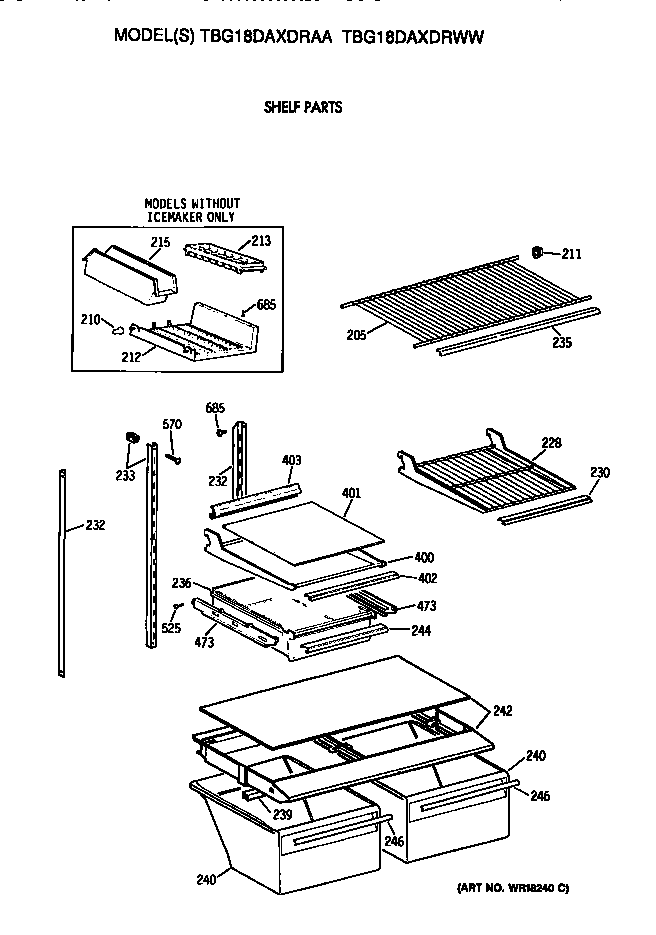 GE TBG18DAXDRWW shelves diagram