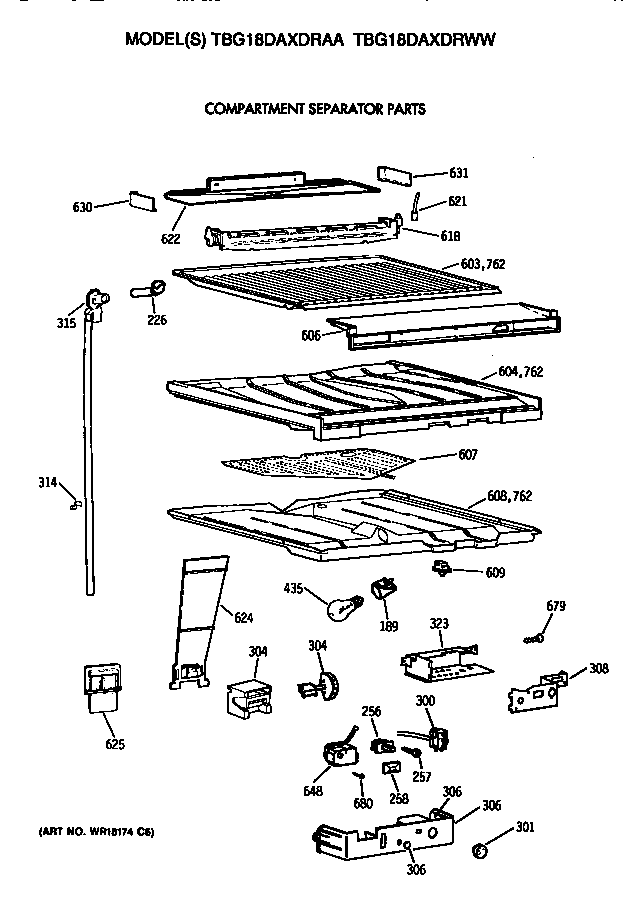GE TBG18DAXDRWW compartment separator diagram