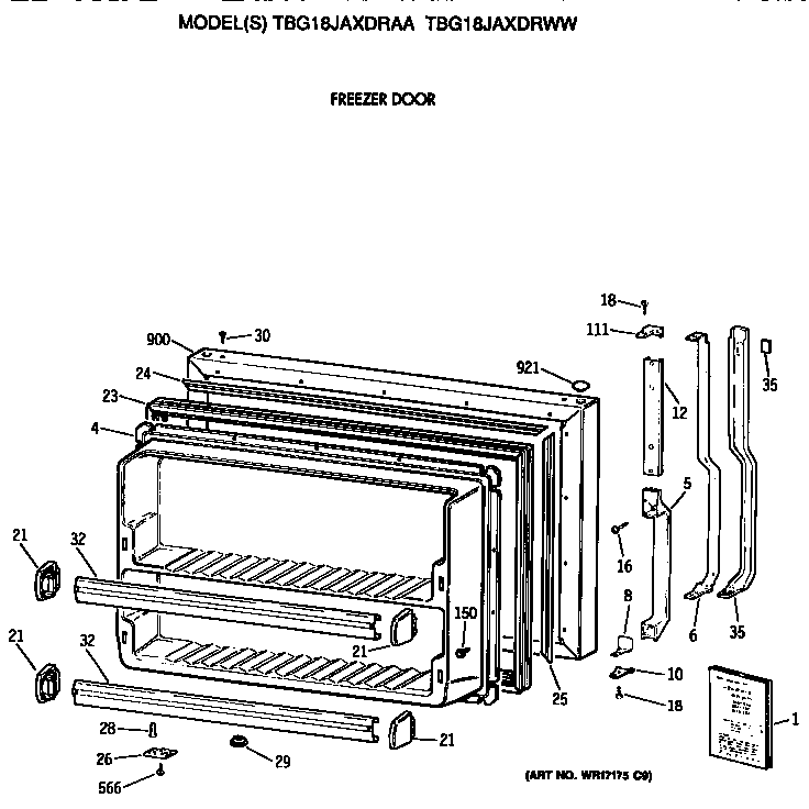 GE TBG18JAXDRWW freezer door diagram