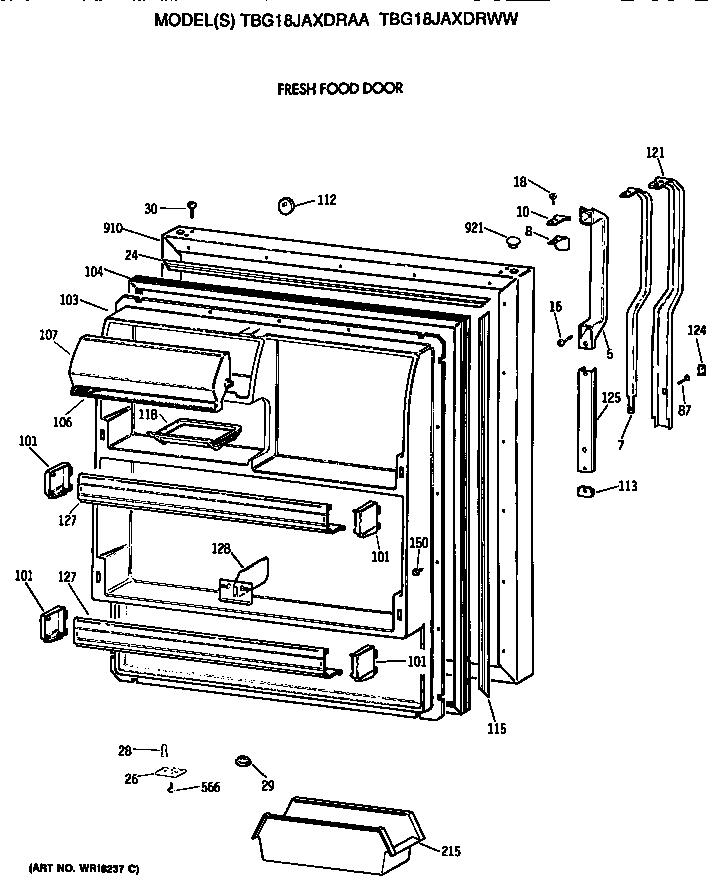 GE TBG18JAXDRWW fresh food door diagram