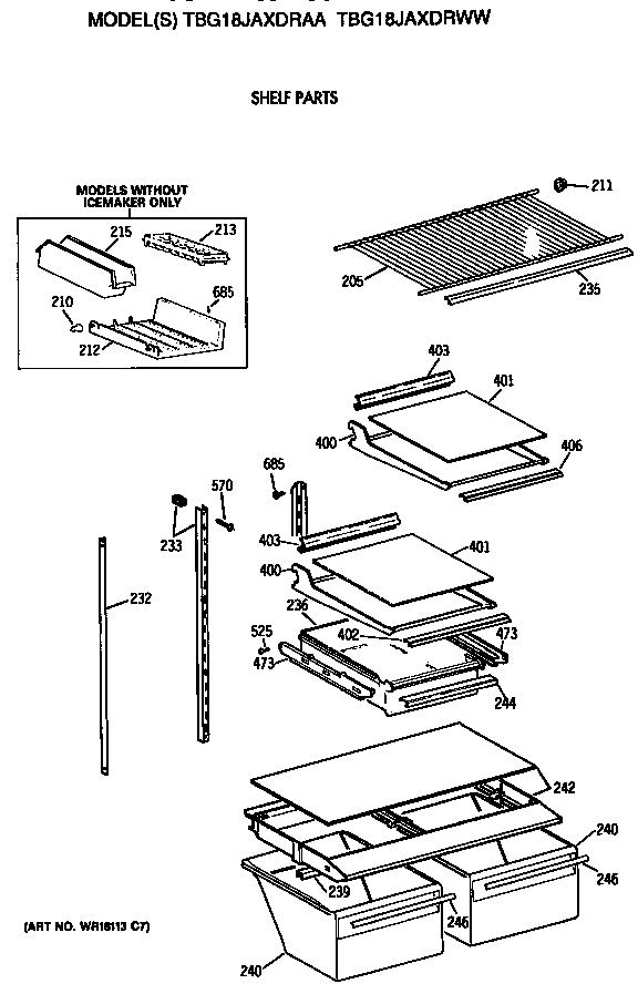 GE TBG18JAXDRWW shelves diagram