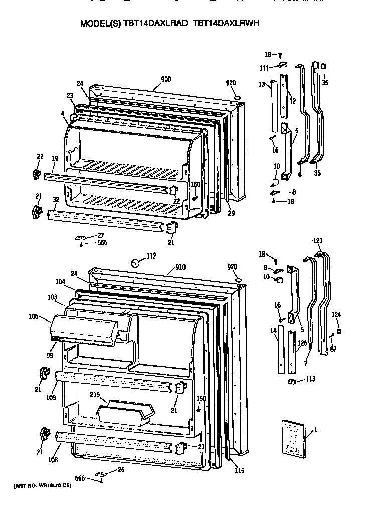 GE TBT14DAXLRAD doors diagram