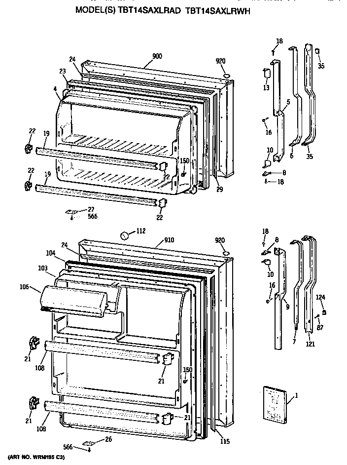 GE TBT14SAXLRWH doors diagram