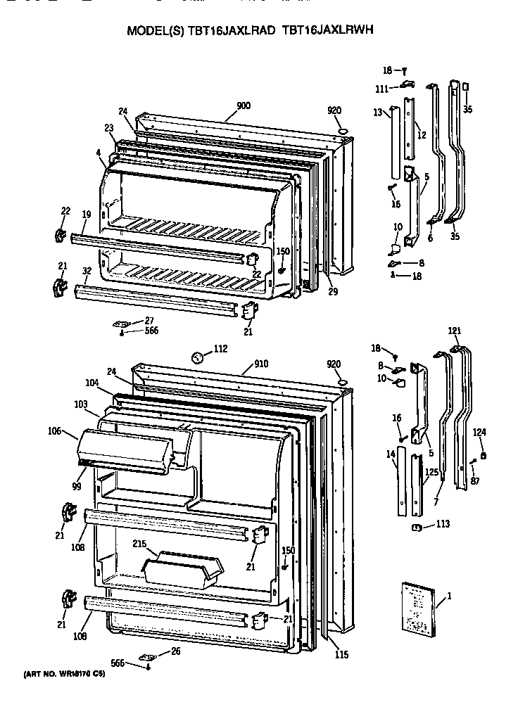 GE TBT16JAXLRAD doors diagram