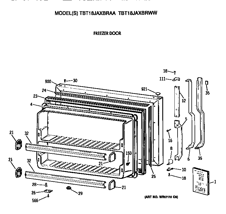 GE TBT18JAXBRWW freezer door diagram