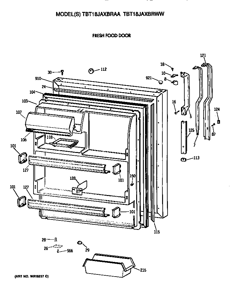 GE TBT18JAXBRWW fresh food door diagram