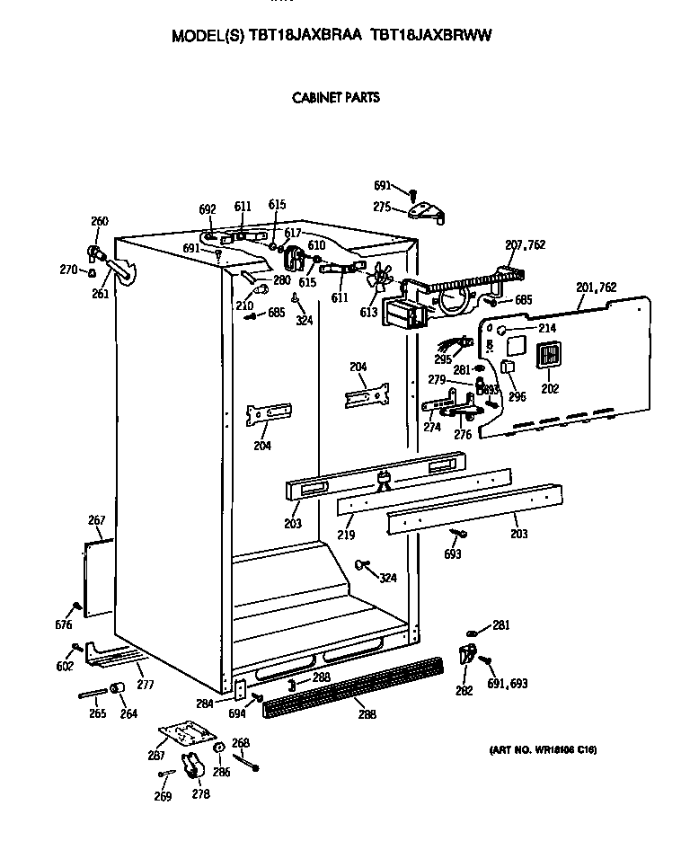 GE TBT18JAXBRWW cabinet diagram
