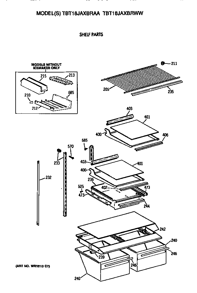 GE TBT18JAXBRWW shelves diagram