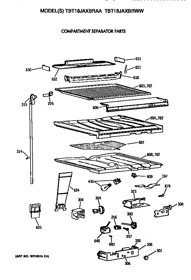 GE TBT18JAXBRWW compartment separator diagram