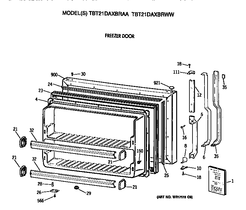 GE TBT21DAXBRAA freezer door diagram