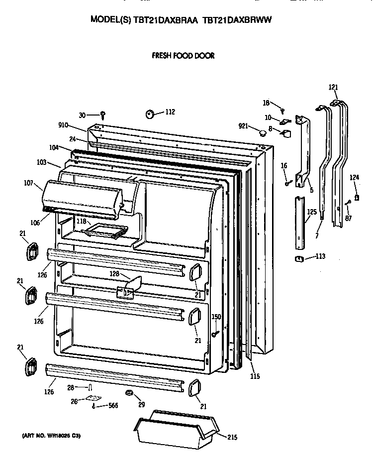 GE TBT21DAXBRAA fresh food door diagram