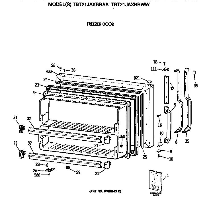 GE TBT21JAXBRAA freezer door diagram