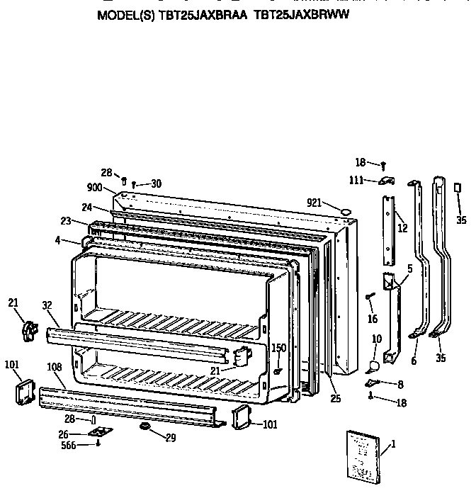 GE TBT25JAXBRWW freezer door diagram