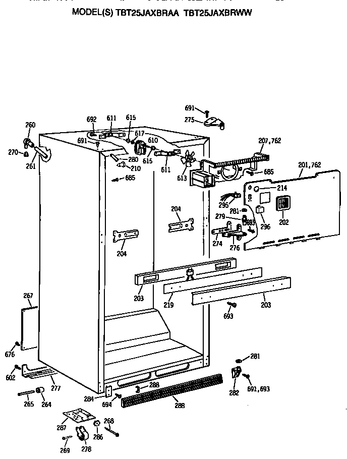GE TBT25JAXBRWW cabinet diagram
