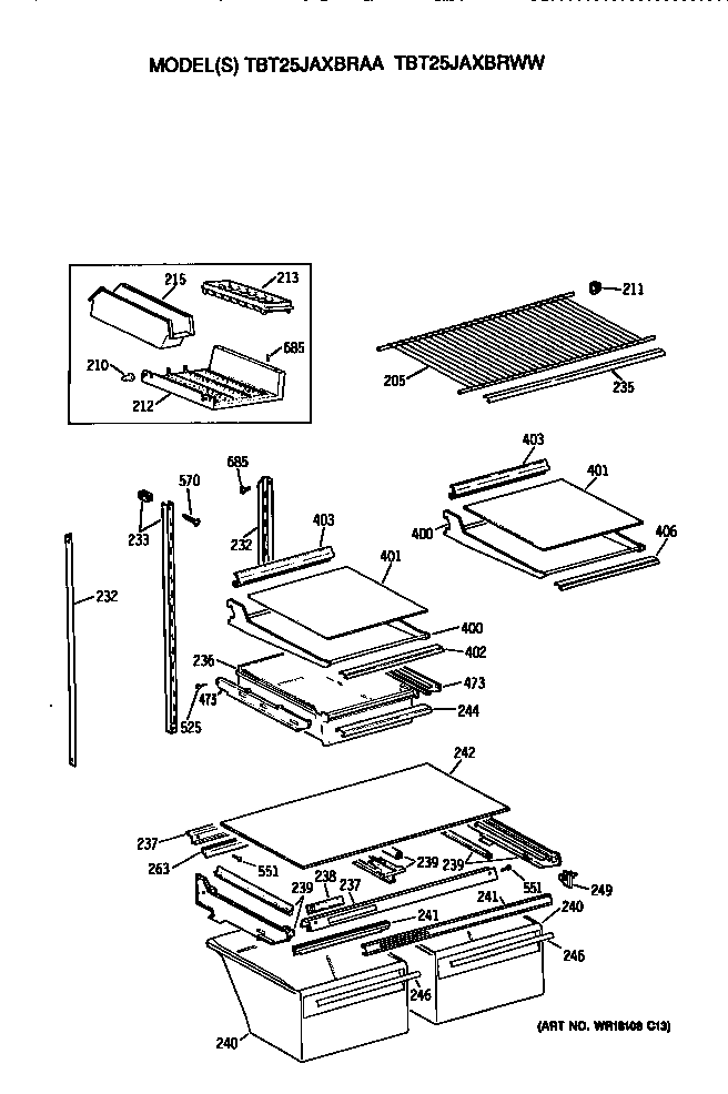 GE TBT25JAXBRWW shelves diagram