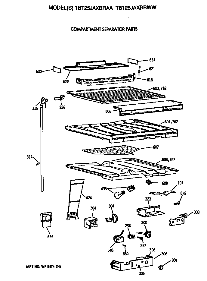 GE TBT25JAXBRWW compartment separator diagram