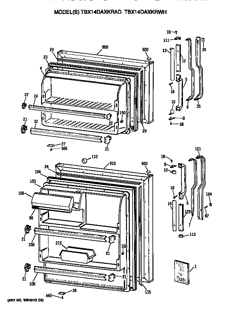GE TBX14DAXKRAD doors diagram