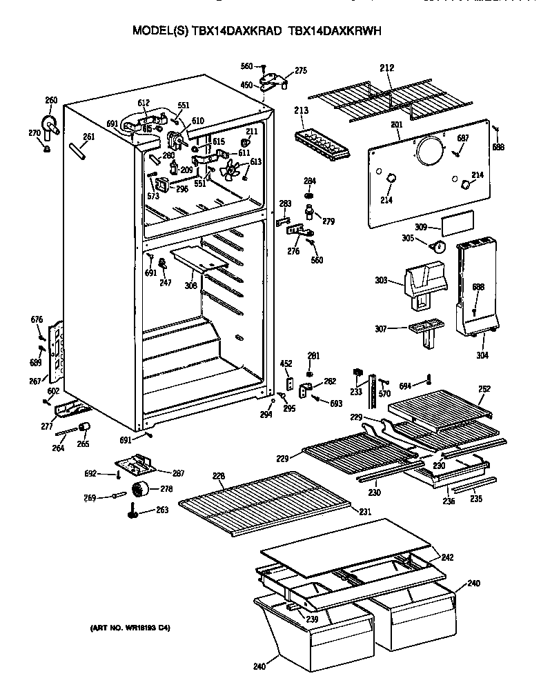 GE TBX14DAXKRAD cabinet diagram