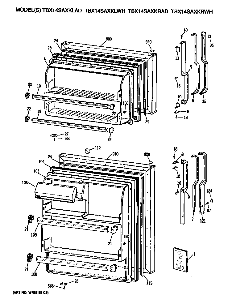 GE TBX14SAXKLWH doors diagram